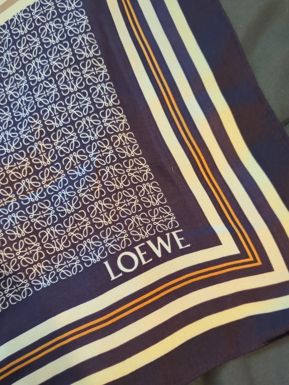 Authentic Loewe Navy, Cream and Tan Geometric Square Scarf - Picture 2 of 4